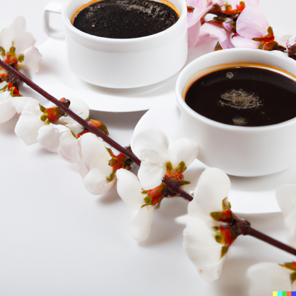 DALL·E 2023-03-05 00.23.49 - A branch of peach blossom and a set of white coffee cups with liquid coffee and peach petals in the cup(1).png